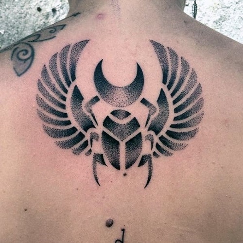 dotwork-scarab-bettle-mens-upper-back-tattoo-designs