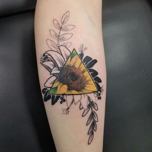 Geometric sunflower tattoo