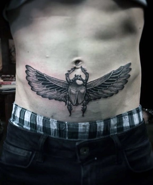 mens-stomach-scarab-bettle-tattoo