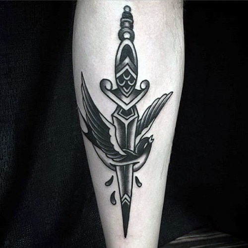 awesome-traditional-swallow-dagger-mens-leg-tattoo